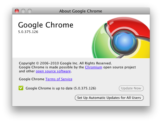 About box Google Chrome