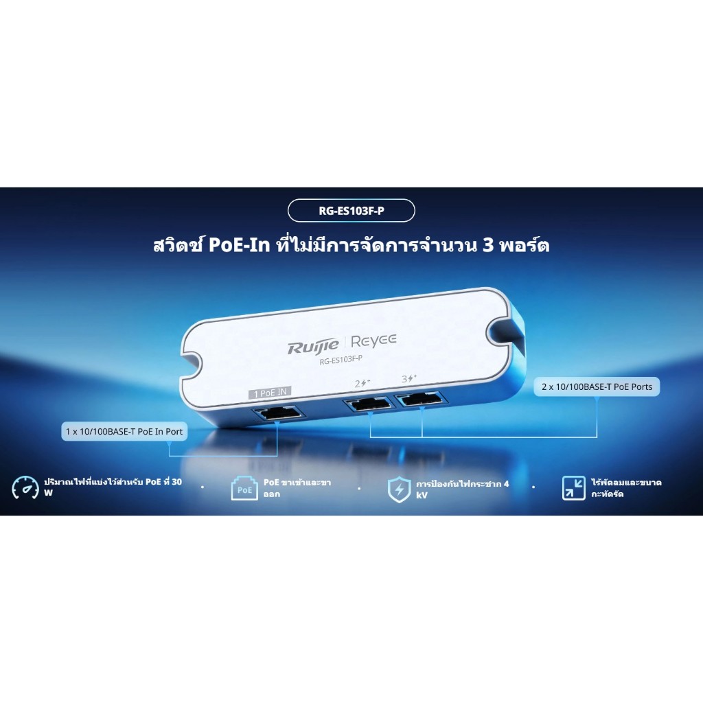 รีวิว RG-ES103F-P Ruijie Reyee 3-Port 30W PoE-In Unmanaged Switch for CCTV กล้องวงจรปิด