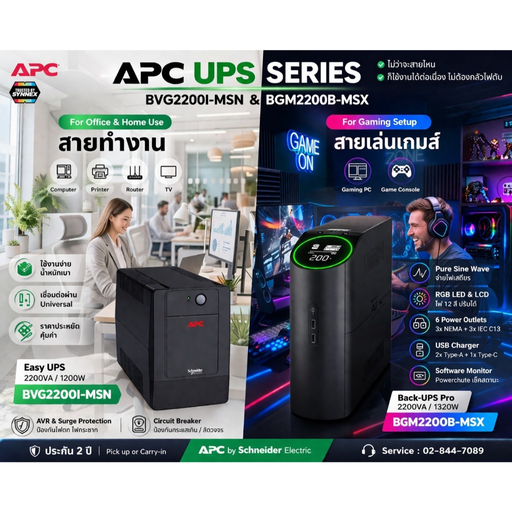 รีวิว APC BVG2200I-MSN / BGM2200B-MSX 2200VA UPS Tower 230V Outlets Office Working Gaming Pure Sine Wave