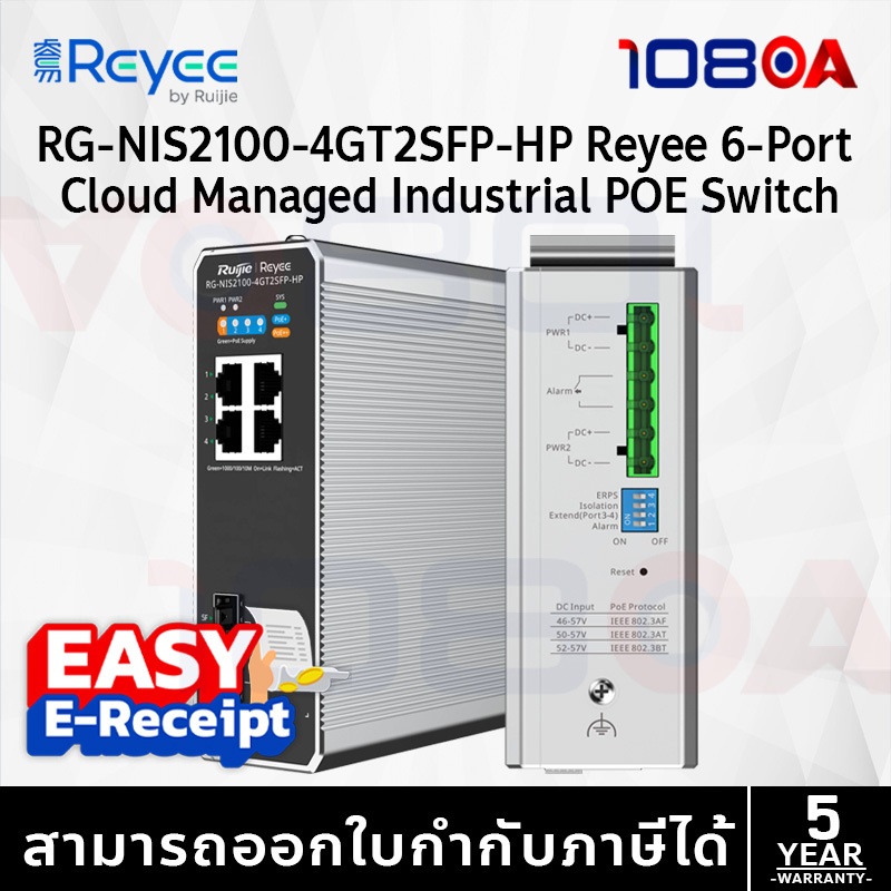 รีวิว Ruijie Reyee RG-NIS2100-4GT2SFP-HP Adapter RG-NIS-PA120-54 Industrial Managed POE Switch ประกัน5ปี