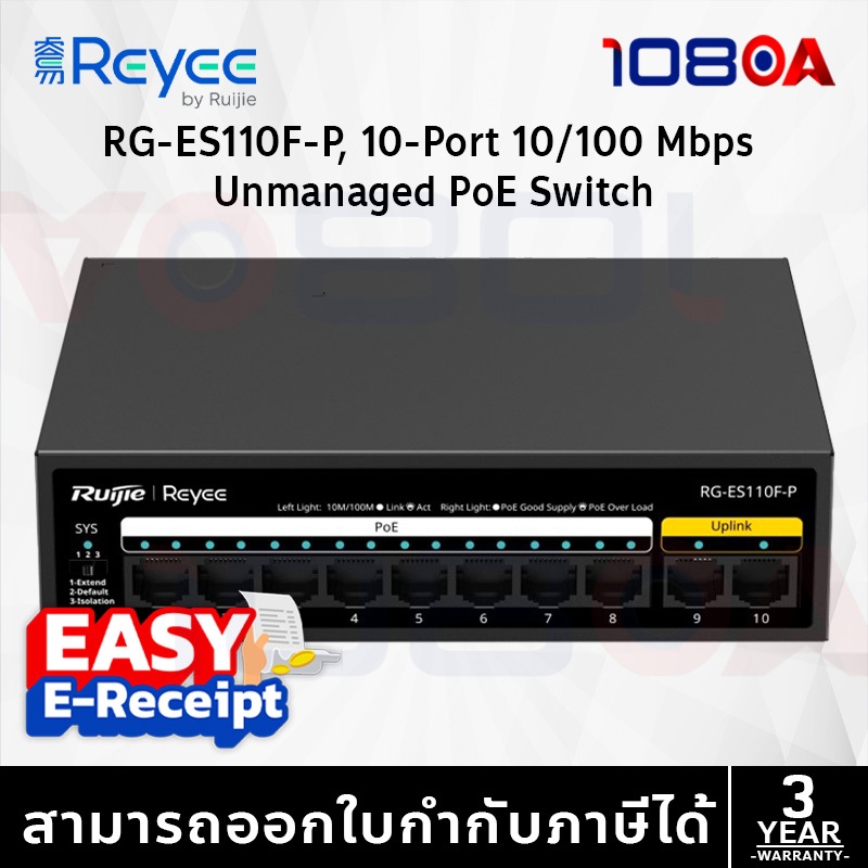 รีวิว Ruijie Reyee RG-ES110F-P สวิตช์ที่ใช้ PoE ที่ไม่มีการจัดการโดยมีพอร์ตความเร็ว 10/100 Mbps 10 พอร์ต