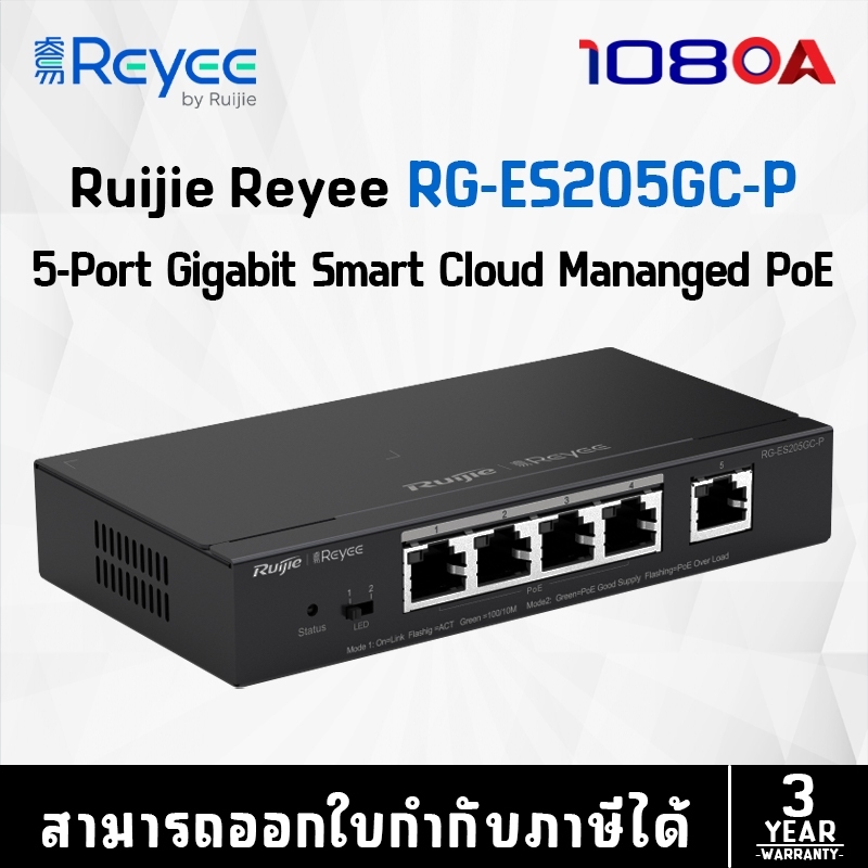 รีวิว RG-ES205GC-P / RG-ES205GC V2 Ruijie Reyee Gigabit Smart Cloud Managed PoE Switch RG-ES206GS-P