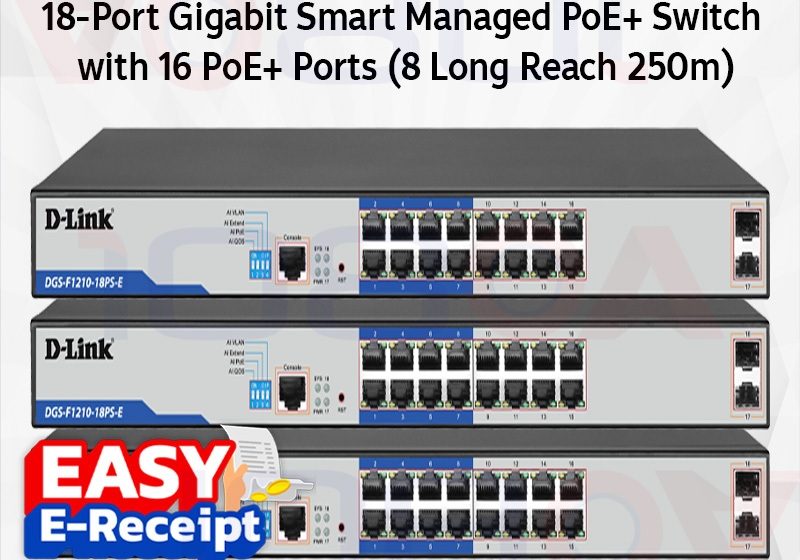 ภาพสินค้า D-Link DGS-F1210-18PS-E สวิตช์ PoE+ 16 พอร์ต Gigabit | Smart Managed | รองรับกล้อง IP / AP ร้าน 108OA Online Shop