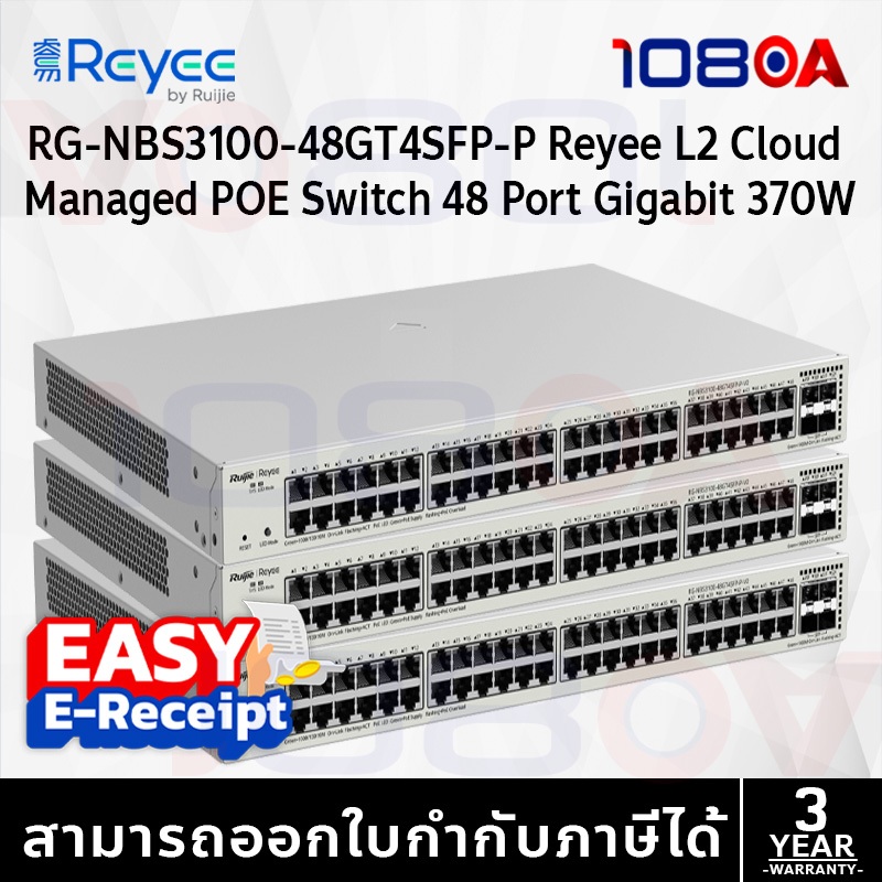 รีวิว Ruijie Reyee RG-NBS3100-48GT4SFP-P-V2 48 Port Gigabit PoE+ 370W Cloud Managed ประกันศูนย์ 5 ปี