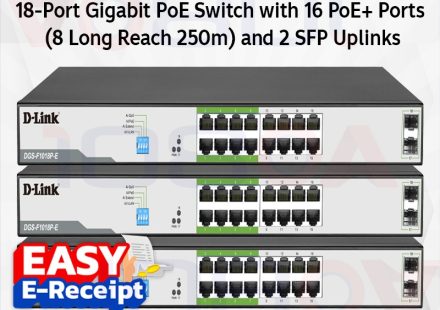 ภาพสินค้า D-Link DGS-F1018P-E | สวิตช์ PoE+ 16 พอร์ต Gigabit + SFP | PoE 150W แท้ ประกันศูนย์ ร้าน 108OA Online Shop