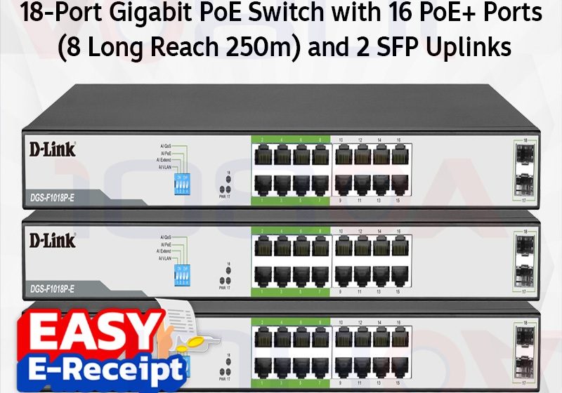 ภาพสินค้า D-Link DGS-F1018P-E | สวิตช์ PoE+ 16 พอร์ต Gigabit + SFP | PoE 150W แท้ ประกันศูนย์ ร้าน 108OA Online Shop