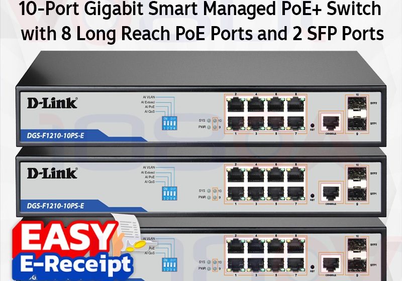 ภาพสินค้า D-Link DGS-F1210-10PS-E สวิตช์ PoE+ 8 พอร์ต กิกะบิต Smart Managed รองรับ PoE ไกล 250 เมตร ร้าน 108OA Online Shop
