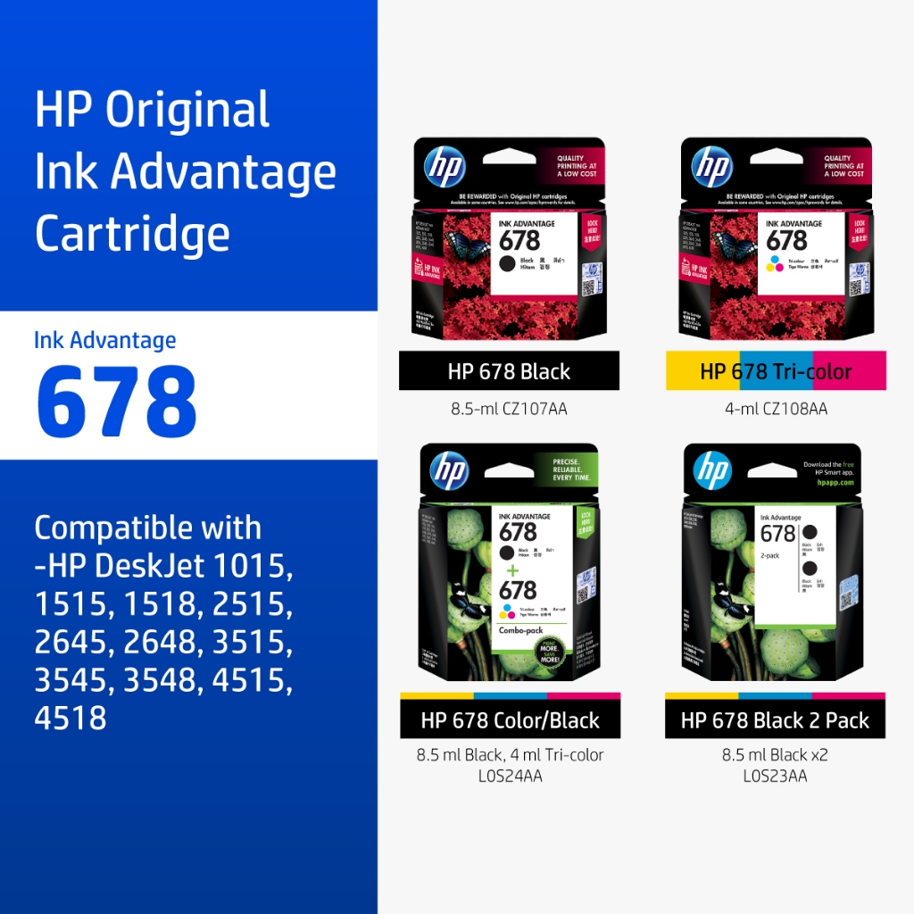 ตลับหมึก HP 678 Black/ Tri-color Original Ink Advantage Cartridge HP Flagship Store