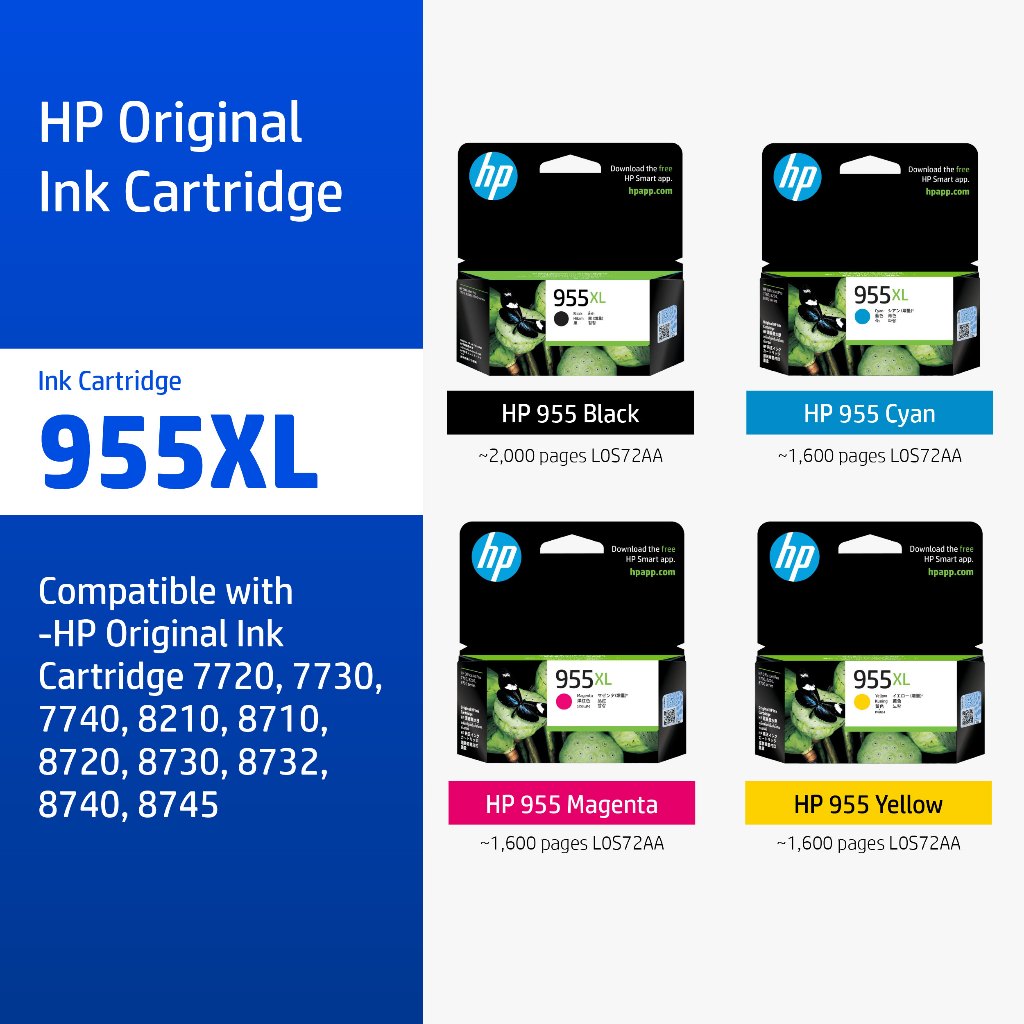 ตลับหมึกHP 955XL Black/Tri-Color ( สีดำ / สี ) Original Ink Advantage Cartridge HP Flagship Store