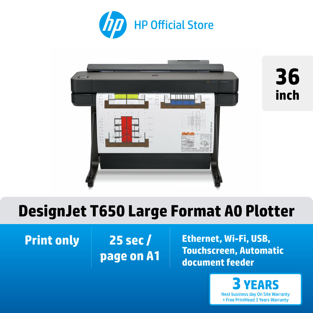 HP DesignJet T650 24/36inch [2025 Edtion] Large Format A1 Plotter Printer HP Flagship Store