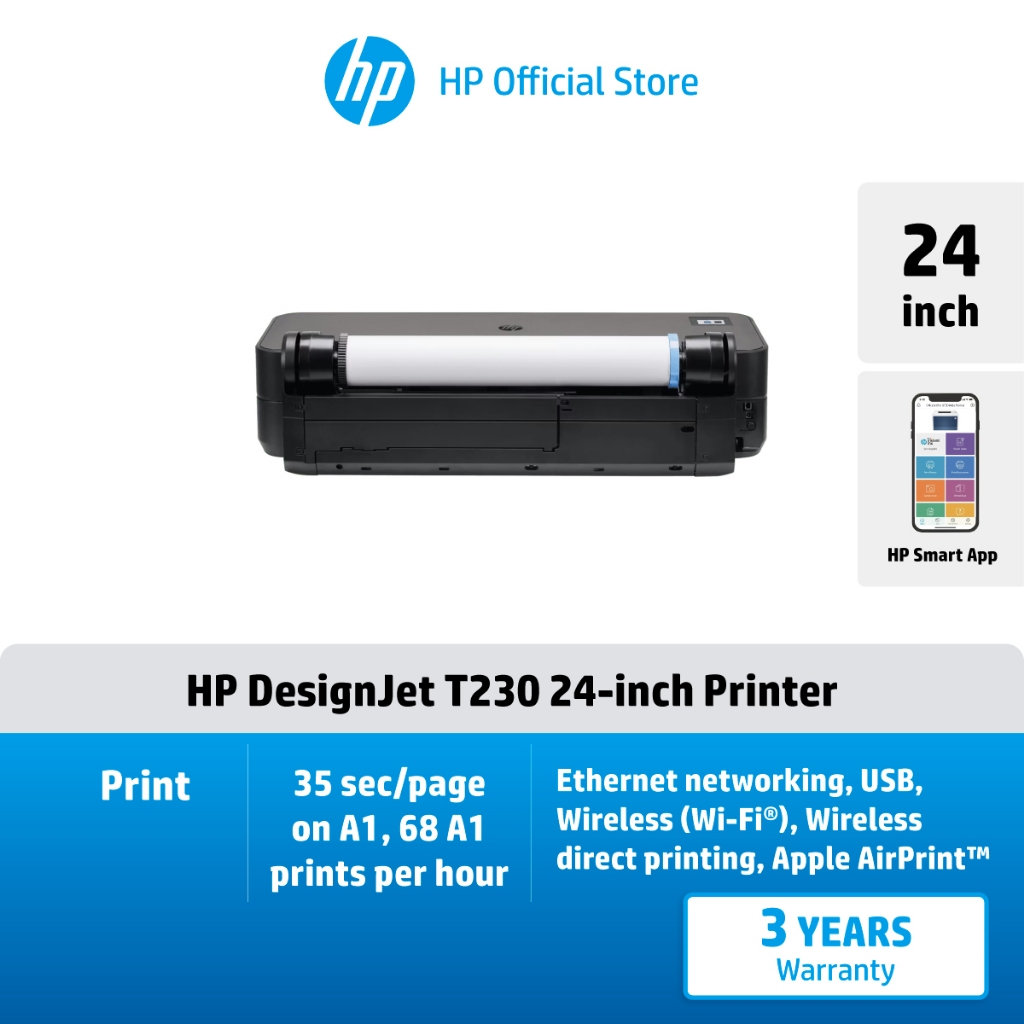 HP DesignJet T230 24" printer |เครื่องพิมพ์คุณภาพสูง |รองรับงานพิมพ์ A1|พิมพ์เร็ว สีสด คมชัด | ใช้กับงานออกแบบและกราฟฟิค HP Flagship Store