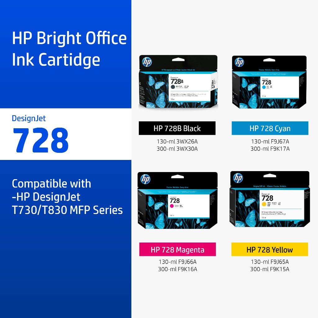 HP 728 / 728B Black/Tri-Color (ตลับหมึกสี/สีดำ) DesignJet Ink Cartridge HP Flagship Store