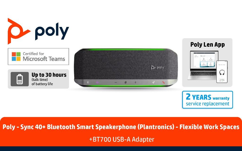ภาพสินค้า Poly Sync 40+ Microsoft Teams Certified USB-A USB-C Speakerphone +BT700 USB-A Adapter HP แท้