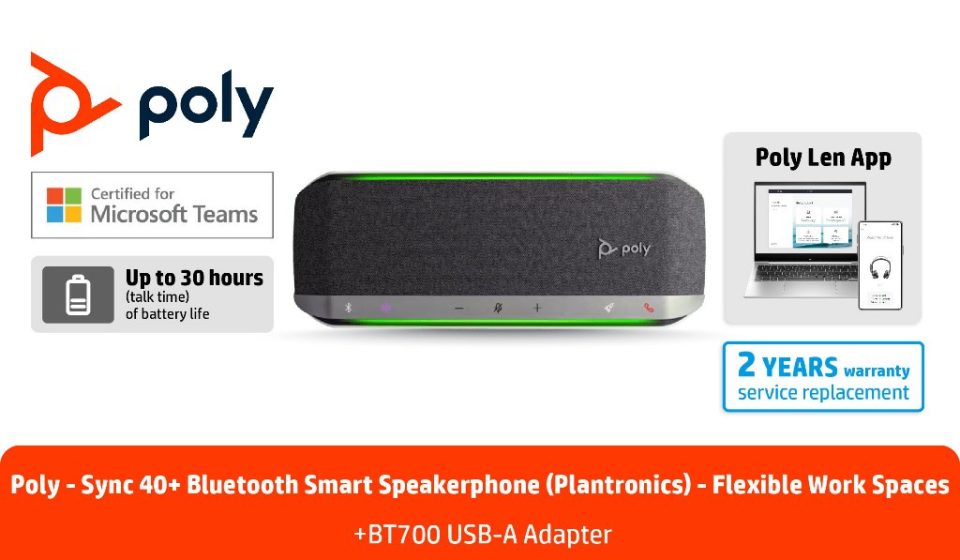 ภาพสินค้า Poly Sync 40+ Microsoft Teams Certified USB-A USB-C Speakerphone +BT700 USB-A Adapter HP แท้