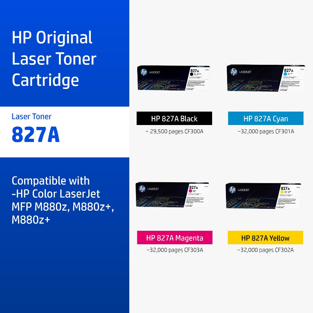 ตลับหมึกHP 827A | หมึกปริ้นเตอร์เลเซอร์ สี / สีดำ Original LaserJet Toner Cartridge HP Flagship Store