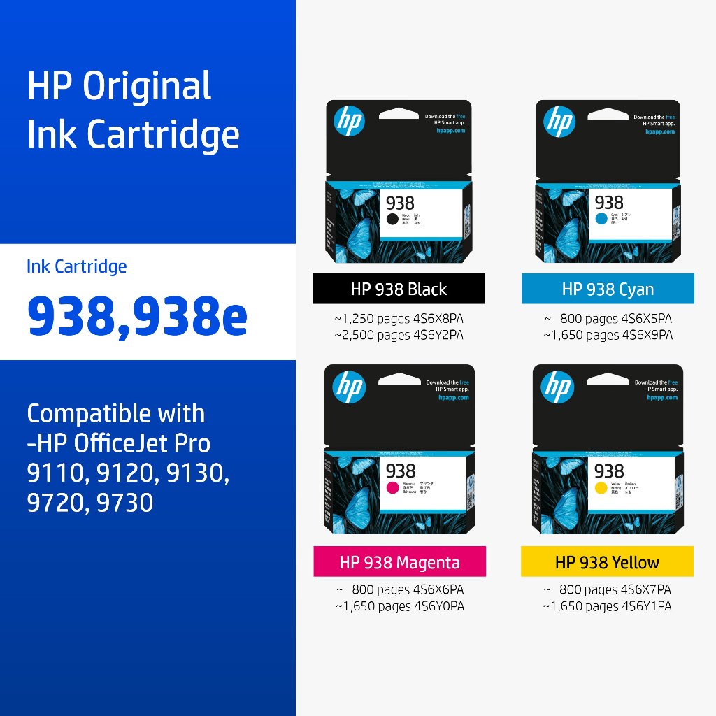 ตลับหมึกHP 938 / 938e Black/Tri-Color ( สีดำ / สี ) Original Ink Advantage Cartridge HP Flagship Store