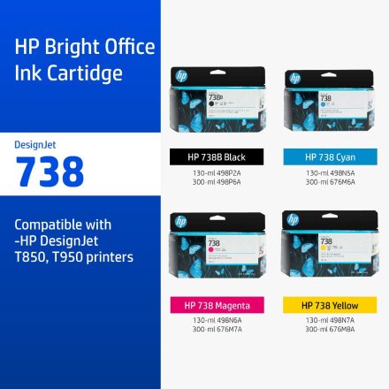 ภาพสินค้า HP 738 / 738B Black/Tri-Color (ตลับหมึกสี/สีดำ) DesignJet Ink Cartridge HP แท้