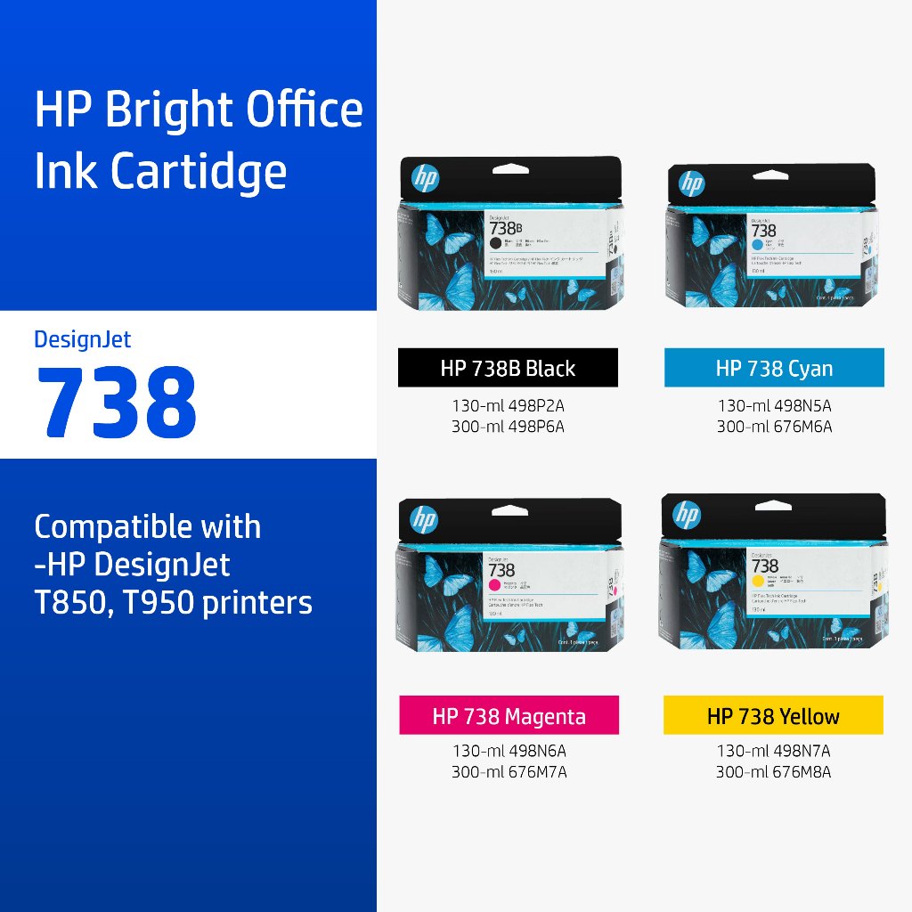 HP 738 / 738B Black/Tri-Color (ตลับหมึกสี/สีดำ) DesignJet Ink Cartridge HP Flagship Store