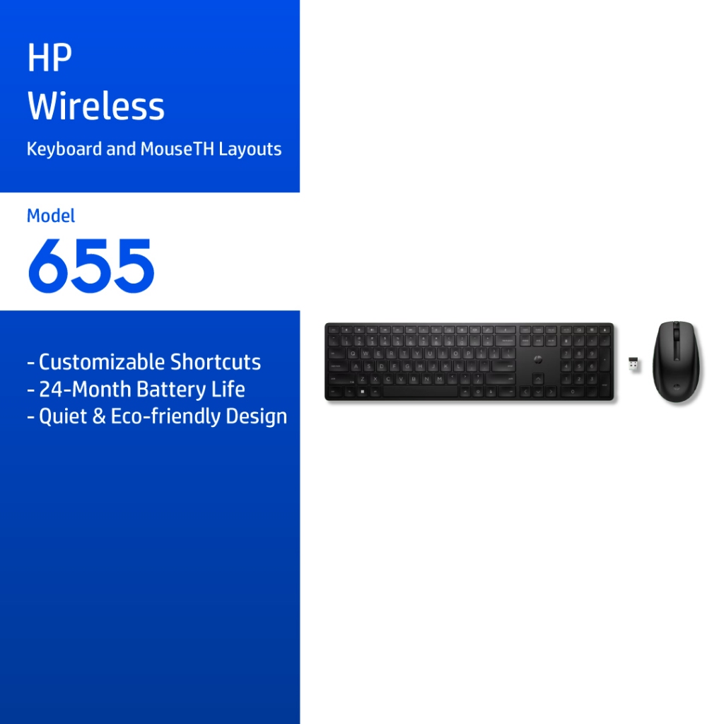 HP 655 Wireless Keyboard and Mouse Combo TH Layouts HP Flagship Store