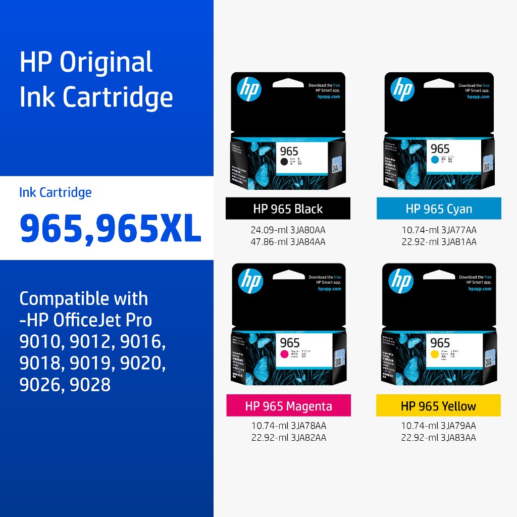ตลับหมึกHP 965 / 965XL Black/Tri-Color ( สีดำ / สี ) Original Ink Advantage Cartridge HP Flagship Store