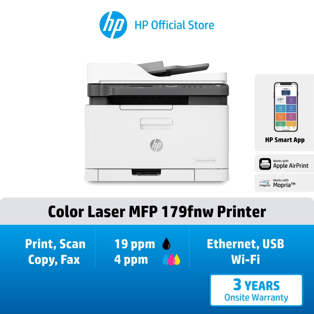 HP Printer Color Laser MFP 179fnw | Color Printer | A4| Print Scan Copy Fax Wireless 3-in-1| 3 Yrs HP Flagship Store