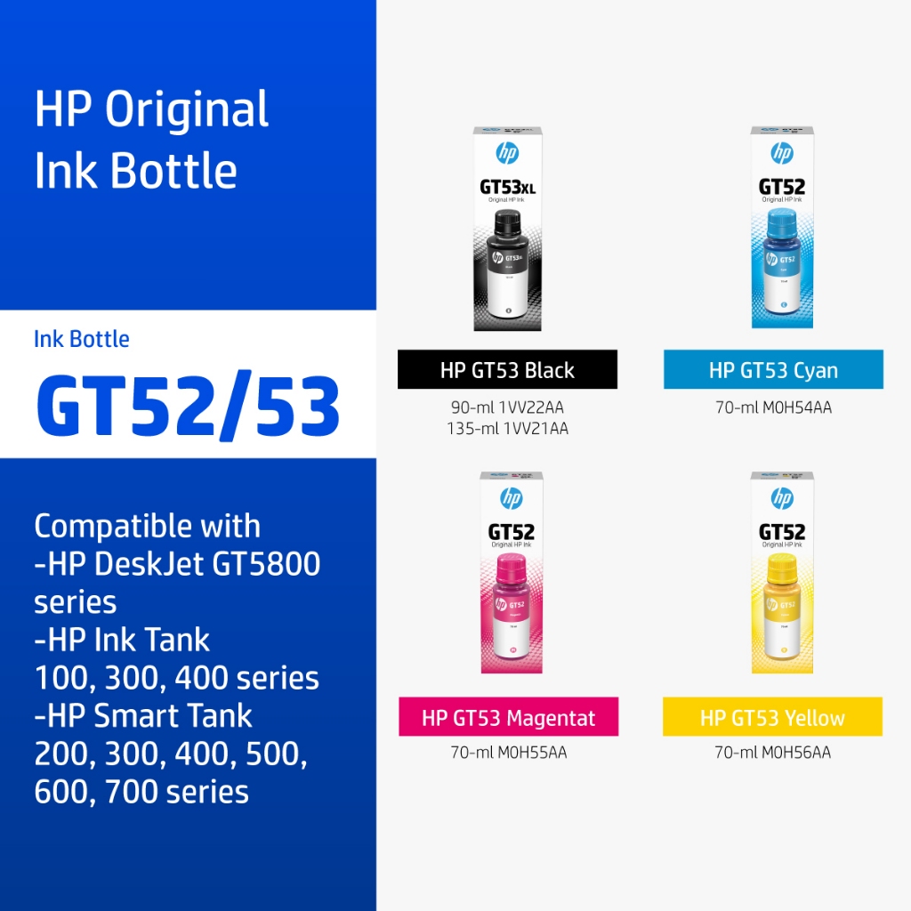 หมึกเติม HP GT52 GT53 Black/ Color Original Ink Bottle HP Flagship Store