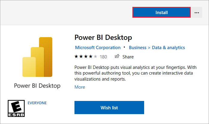 หน้าตาแอปพลิเคชัน Power BI Desktop บน Microsoft Store พร้อมปุ่ม Install