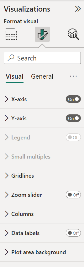 เครื่องมือปรับแต่ง Format Visual Pane แท็บ Visual และ General
