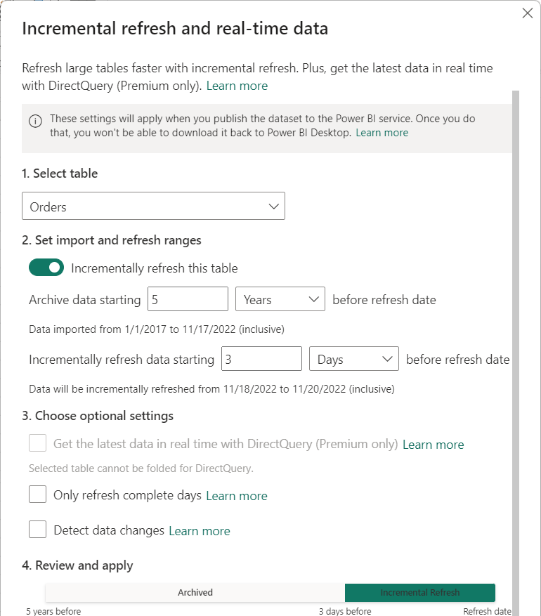 การกำหนดนโยบาย Incremental Refresh และ Real-time Data ใน Power BI