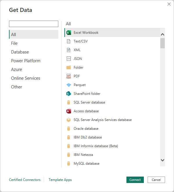 หน้าต่าง Navigator ใน Power BI Desktop แสดงการพรีวิวตารางข้อมูลและปุ่ม Load กับ Transform Data