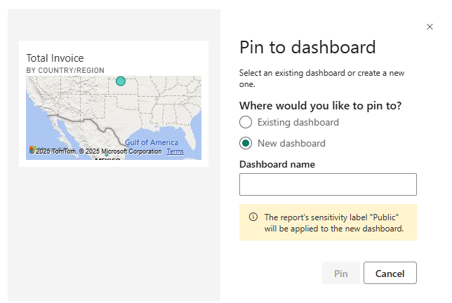 หน้าต่างเลือกสร้าง Dashboard ใหม่ หรือตรึงไปยัง Dashboard เดิม
