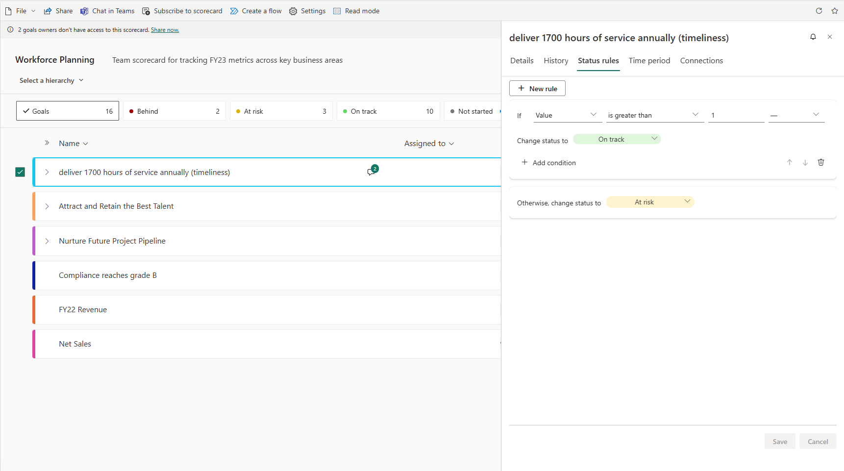 การสร้างเงื่อนไขกฎสถานะ On Track, At Risk, Behind ใน Power BI Scorecards